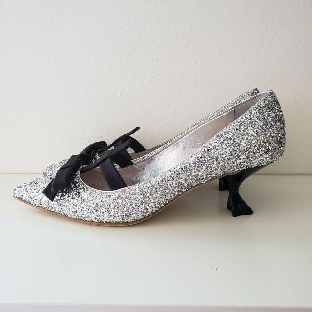 Miu Miu Argento Bow Heel Shoes - Black/Silver - Picture 1 of 8